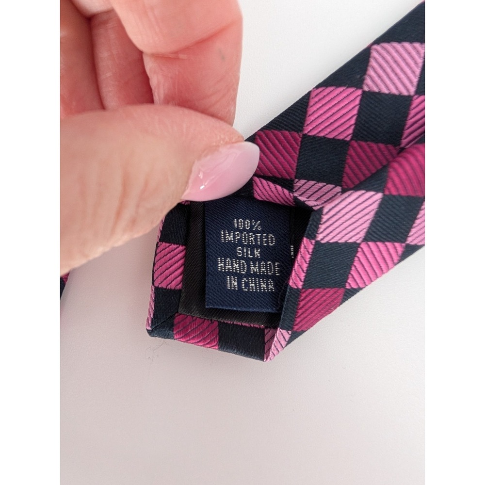 Paul Fredrick Silk Black Pink Diamond‎ Checker Retro Preppy Funky Tie Luxury 4" - Picture 6 of 8